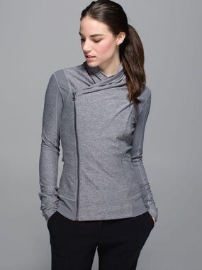 Lululemon Bhakti Yoga Jacket Asymmetrical Double Zip Up -Heather Grey- size 12